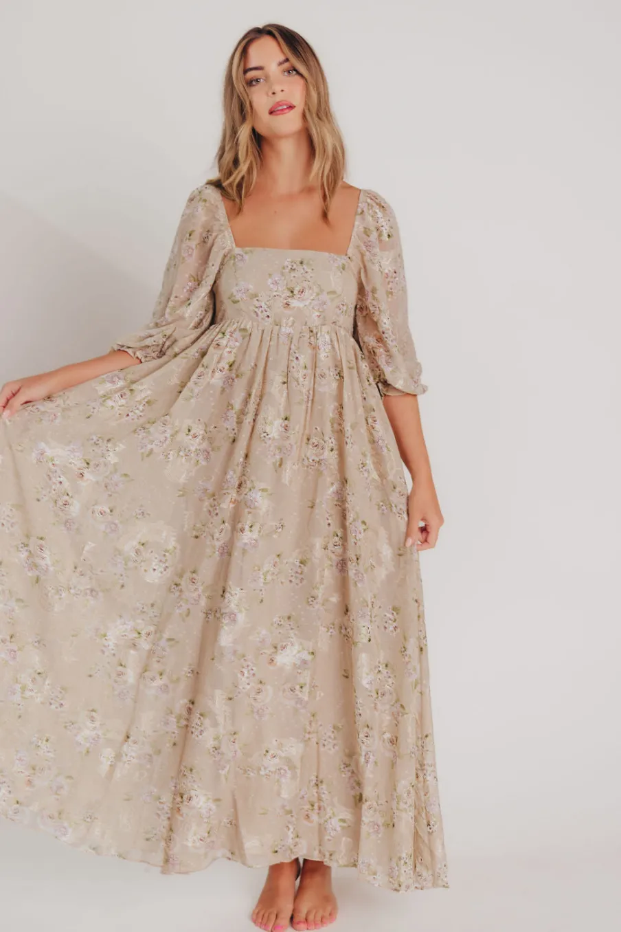 Fashion Worth Collective Mona Maxi Dress in Beige/Brown Floral (Restocking in Early August)