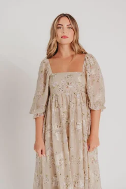 Fashion Worth Collective Mona Maxi Dress in Beige/Brown Floral (Restocking in Early August)