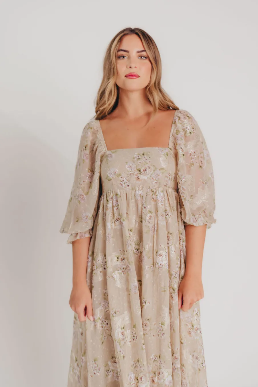 Fashion Worth Collective Mona Maxi Dress in Beige/Brown Floral (Restocking in Early August)