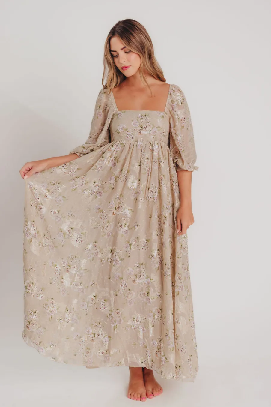 Fashion Worth Collective Mona Maxi Dress in Beige/Brown Floral (Restocking in Early August)