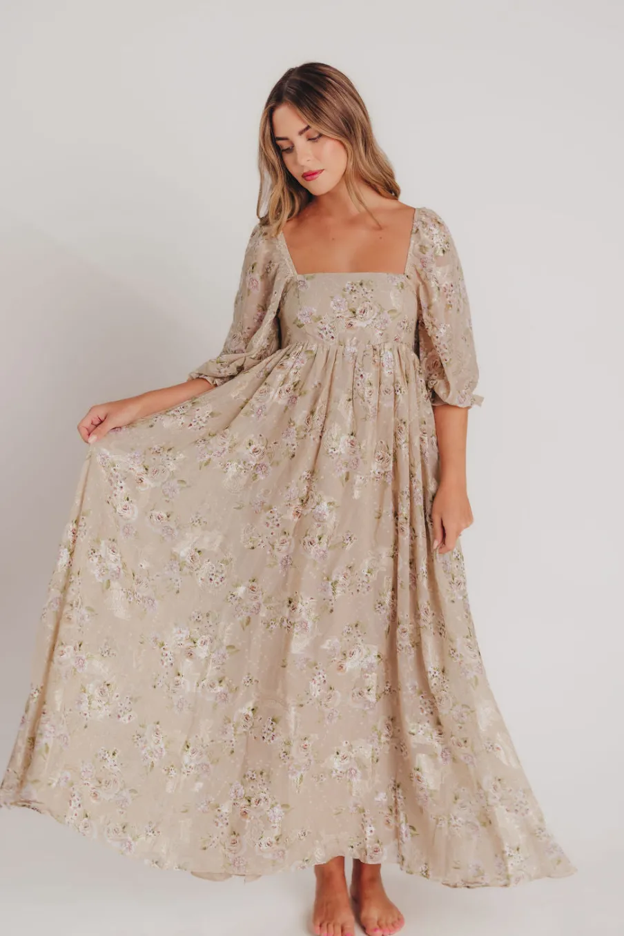 Fashion Worth Collective Mona Maxi Dress in Beige/Brown Floral (Restocking in Early August)