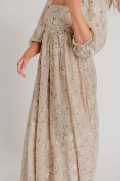 Fashion Worth Collective Mona Maxi Dress in Beige/Brown Floral (Restocking in Early August)