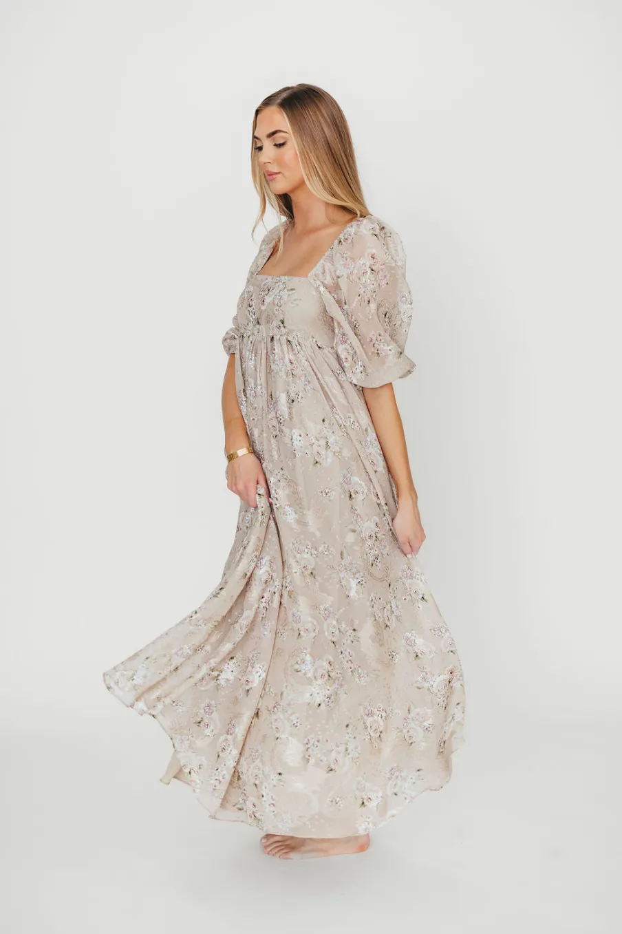 Fashion Worth Collective Mona Maxi Dress in Beige/Brown Floral (Restocking in Early August)