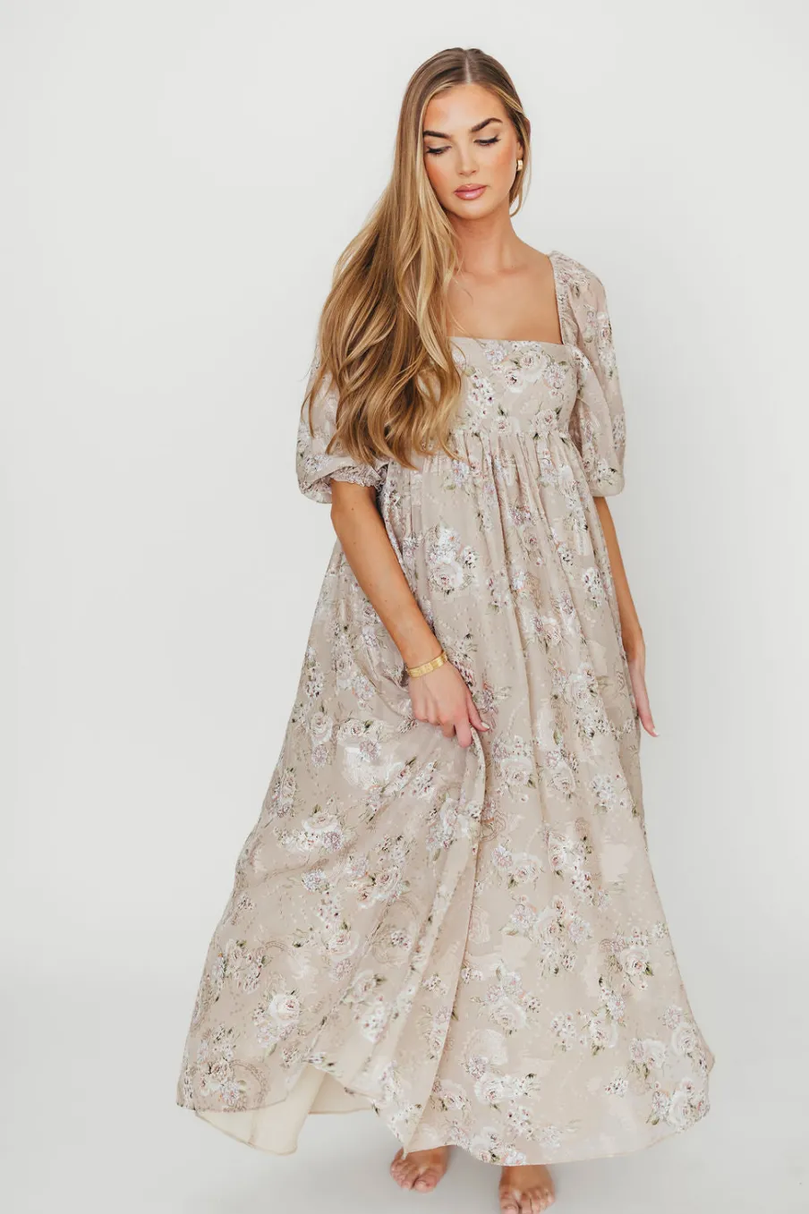 Fashion Worth Collective Mona Maxi Dress in Beige/Brown Floral (Restocking in Early August)