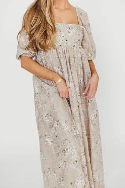 Fashion Worth Collective Mona Maxi Dress in Beige/Brown Floral (Restocking in Early August)