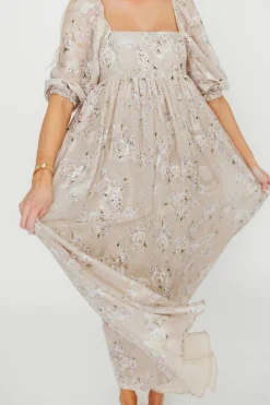 Fashion Worth Collective Mona Maxi Dress in Beige/Brown Floral (Restocking in Early August)