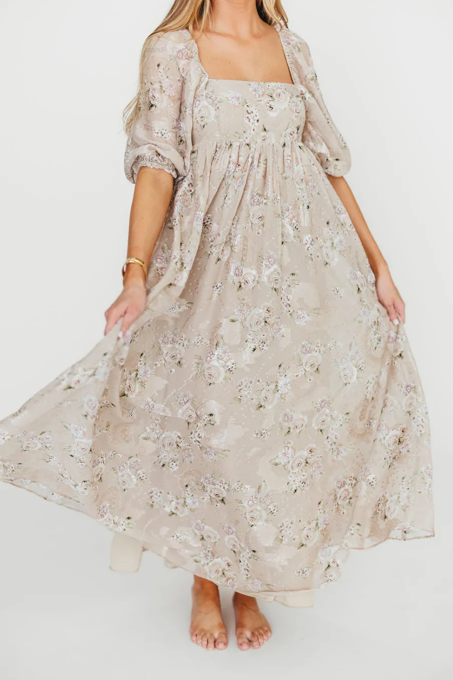 Fashion Worth Collective Mona Maxi Dress in Beige/Brown Floral (Restocking in Early August)