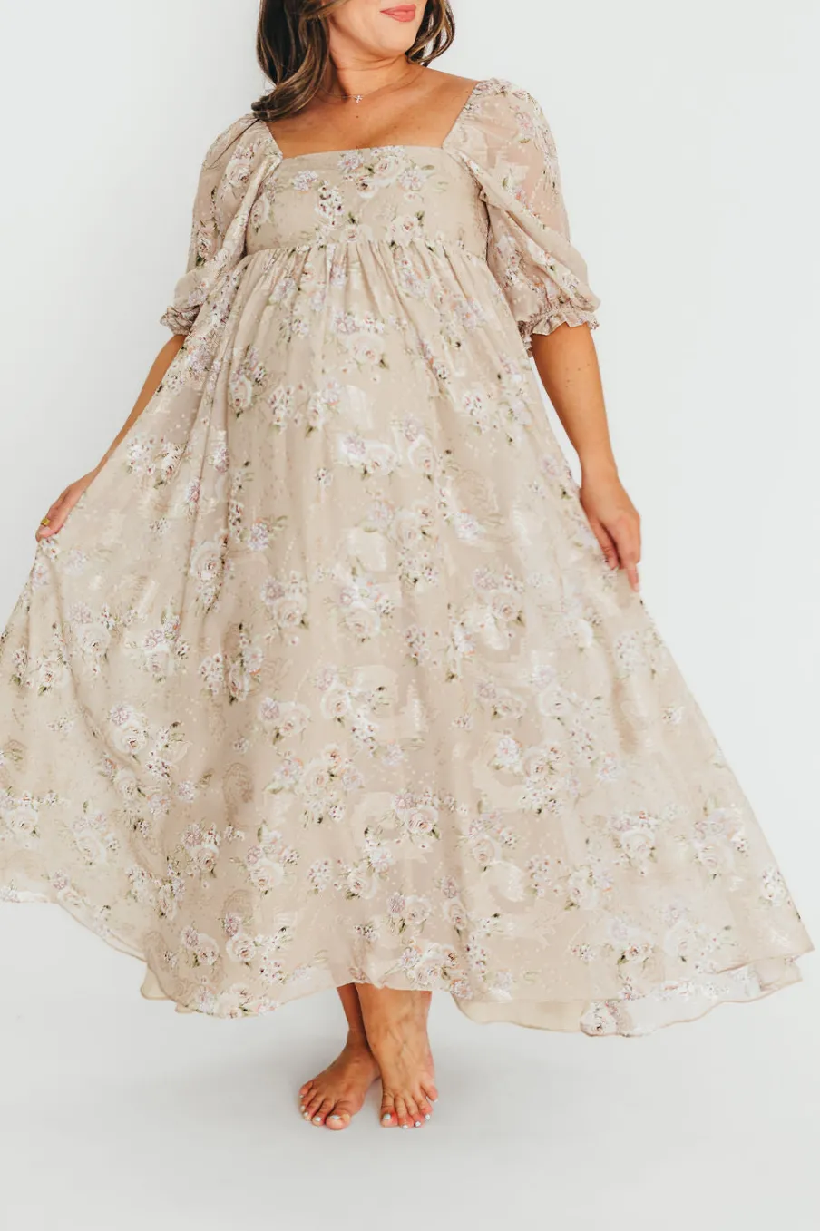 Fashion Worth Collective Mona Maxi Dress in Beige/Brown Floral (Restocking in Early August)