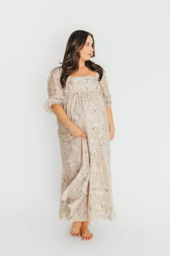 Fashion Worth Collective Mona Maxi Dress in Beige/Brown Floral (Restocking in Early August)