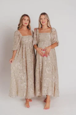 Fashion Worth Collective Mona Maxi Dress in Beige/Brown Floral (Restocking in Early August)