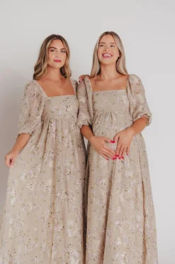 Fashion Worth Collective Mona Maxi Dress in Beige/Brown Floral (Restocking in Early August)