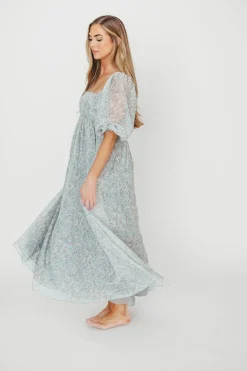 New Worth Collective Mona Maxi Dress with Smocking in Sage Green Floral - Bump Friendly & I