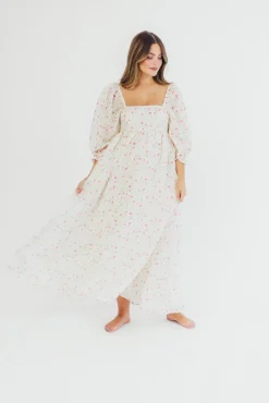 Fashion Worth Collective Mona Maxi Dress with Smocking in Ivory Floral - Bump Friendly & Inclus