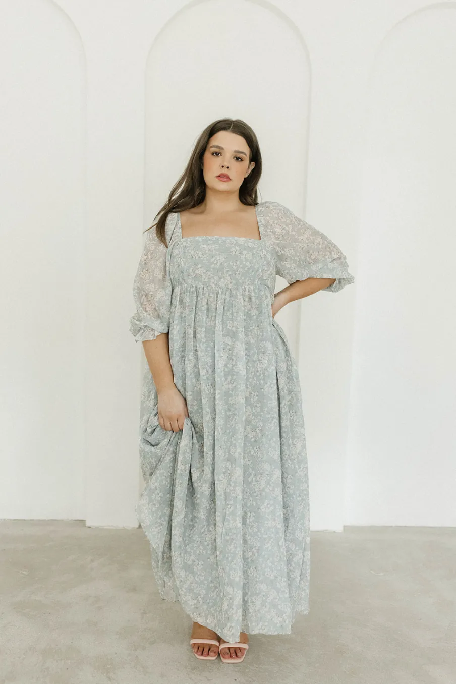 New Worth Collective Mona Maxi Dress with Smocking in Sage Green Floral - Bump Friendly & I