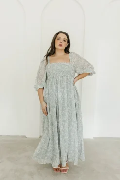 New Worth Collective Mona Maxi Dress with Smocking in Sage Green Floral - Bump Friendly & I