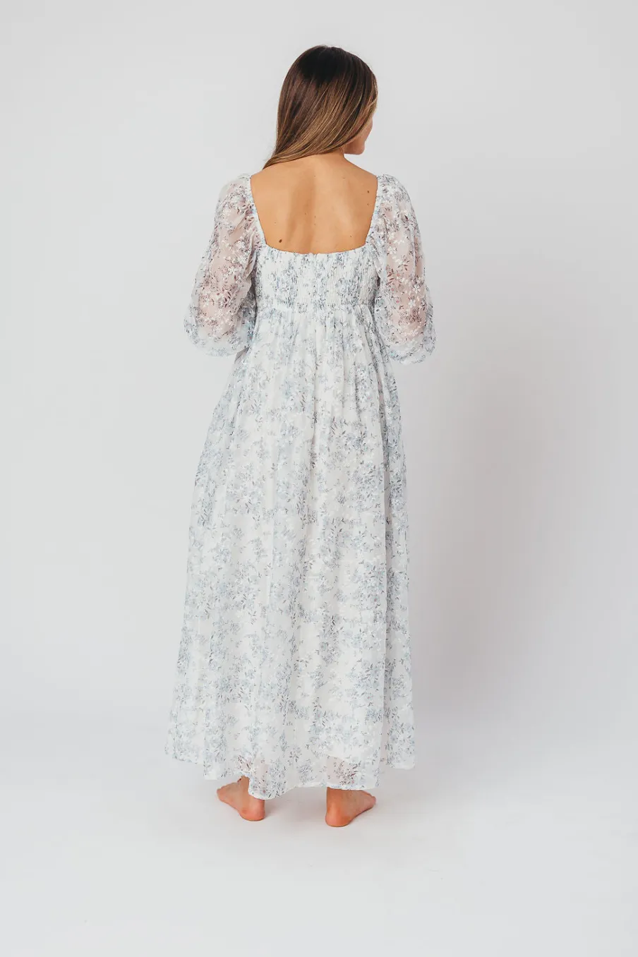 Online Worth Collective Mona Maxi Dress with Smocking in Blue White - Bump Friendly & Inclusiv