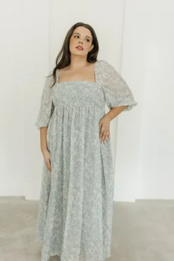 New Worth Collective Mona Maxi Dress with Smocking in Sage Green Floral - Bump Friendly & I