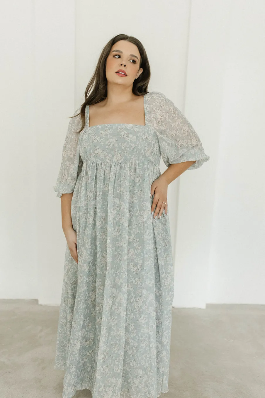 New Worth Collective Mona Maxi Dress with Smocking in Sage Green Floral - Bump Friendly & I