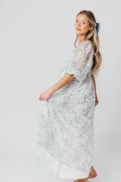Online Worth Collective Mona Maxi Dress with Smocking in Blue White - Bump Friendly & Inclusiv