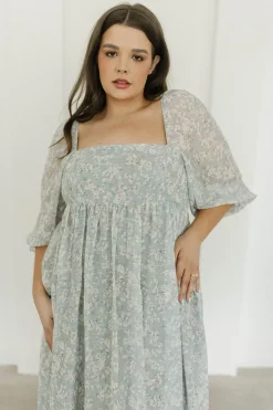 New Worth Collective Mona Maxi Dress with Smocking in Sage Green Floral - Bump Friendly & I