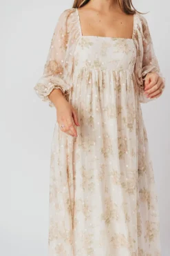 Fashion Worth Collective Mona Maxi Dress with Smocking in Cream Floral - Bump Friendly & Inclus