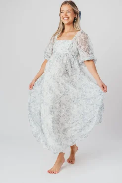 Online Worth Collective Mona Maxi Dress with Smocking in Blue White - Bump Friendly & Inclusiv