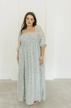 New Worth Collective Mona Maxi Dress with Smocking in Sage Green Floral - Bump Friendly & I