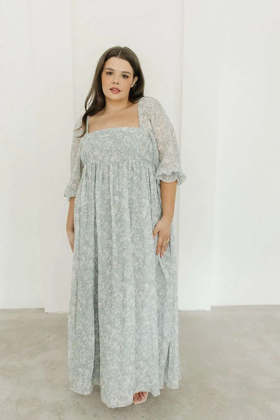 New Worth Collective Mona Maxi Dress with Smocking in Sage Green Floral - Bump Friendly & I