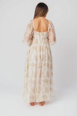 Fashion Worth Collective Mona Maxi Dress with Smocking in Cream Floral - Bump Friendly & Inclus