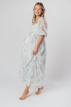 Online Worth Collective Mona Maxi Dress with Smocking in Blue White - Bump Friendly & Inclusiv