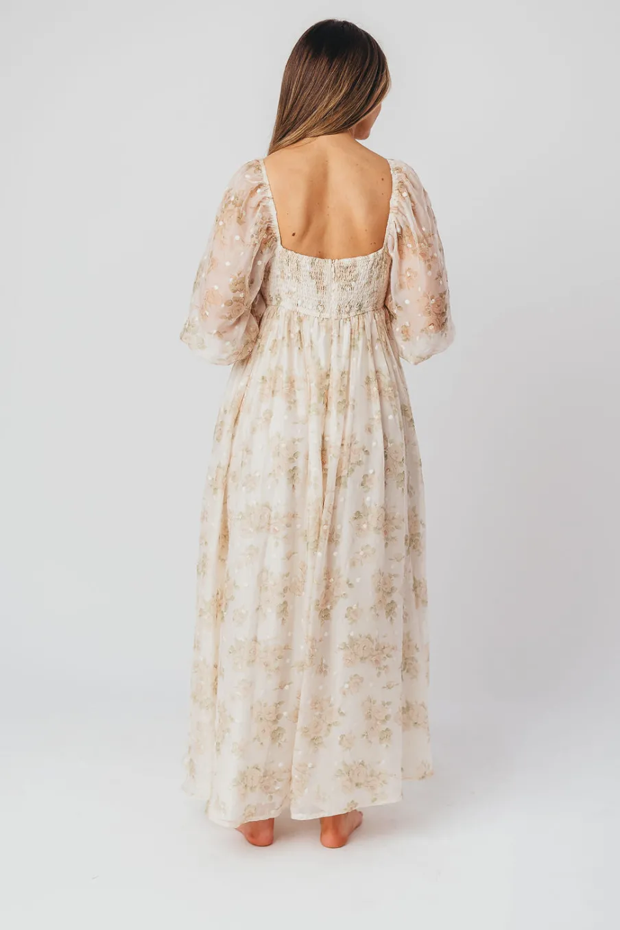 Fashion Worth Collective Mona Maxi Dress with Smocking in Cream Floral - Bump Friendly & Inclus