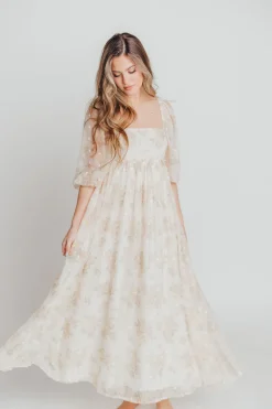 Fashion Worth Collective Mona Maxi Dress with Smocking in Cream Floral - Bump Friendly & Inclus