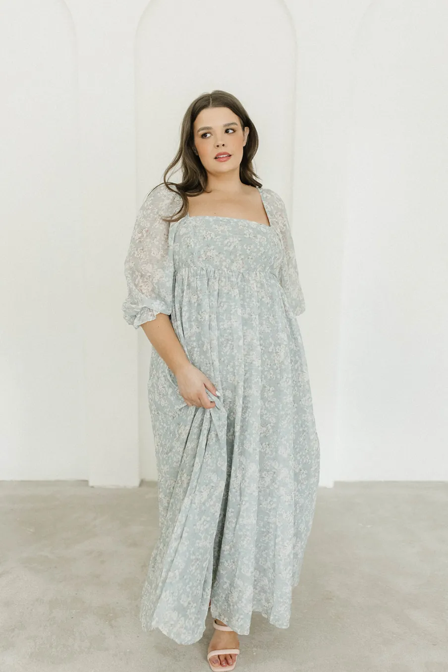 New Worth Collective Mona Maxi Dress with Smocking in Sage Green Floral - Bump Friendly & I