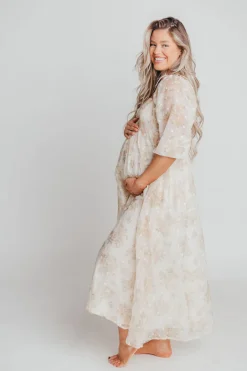 Fashion Worth Collective Mona Maxi Dress with Smocking in Cream Floral - Bump Friendly & Inclus