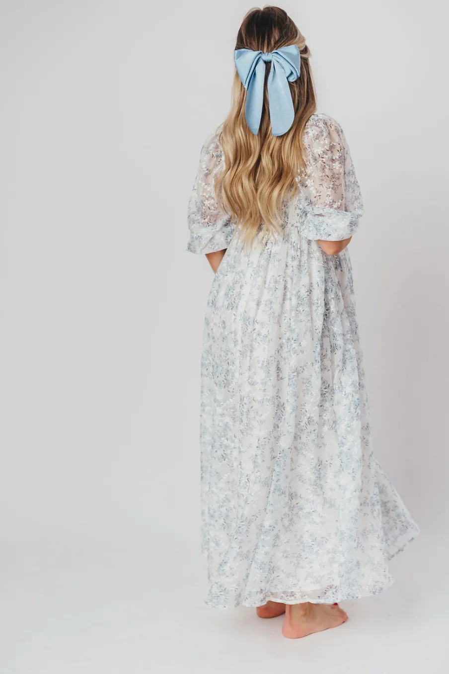 Online Worth Collective Mona Maxi Dress with Smocking in Blue White - Bump Friendly & Inclusiv