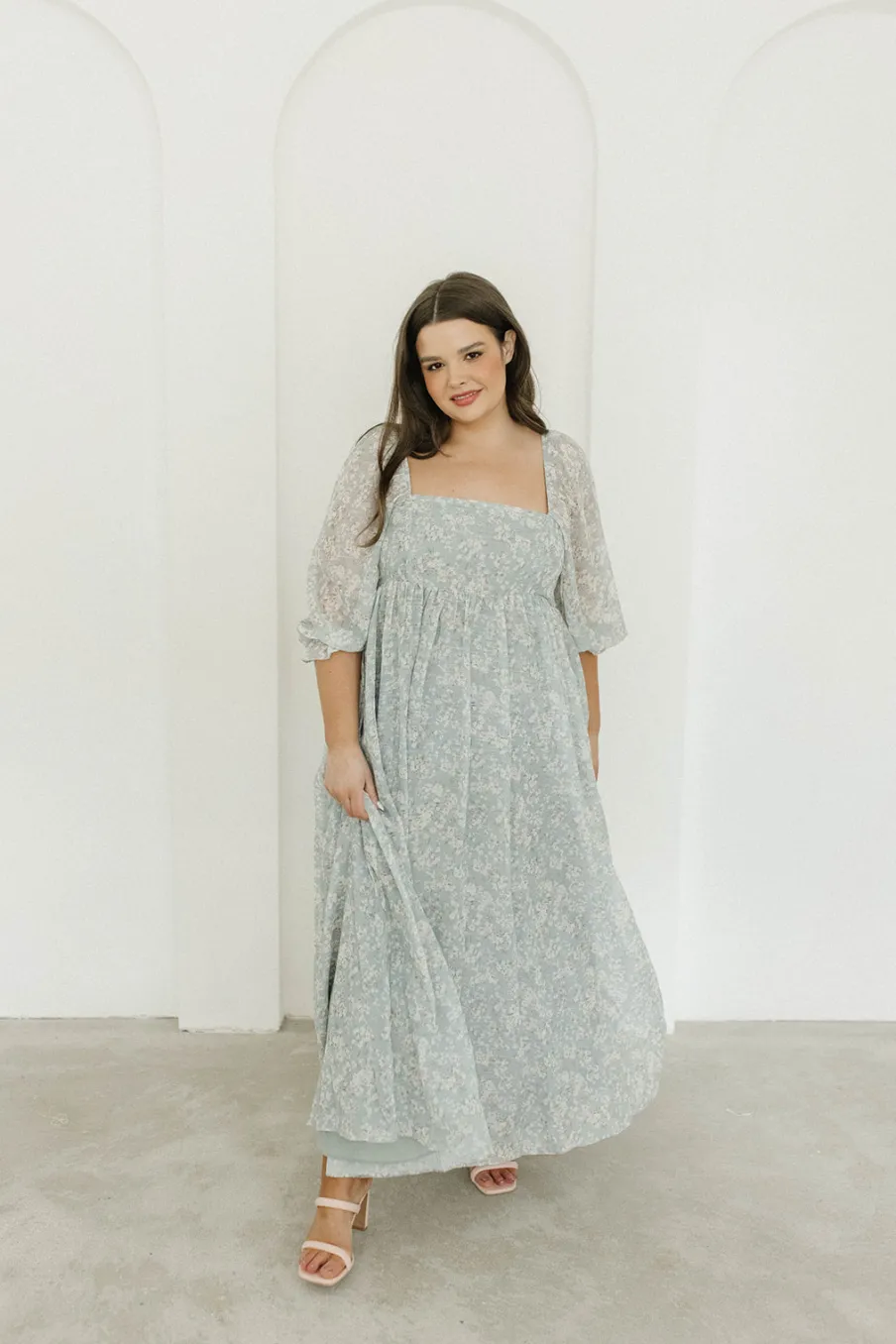 New Worth Collective Mona Maxi Dress with Smocking in Sage Green Floral - Bump Friendly & I