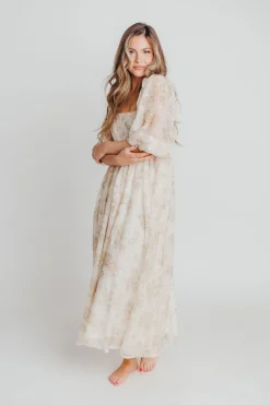 Fashion Worth Collective Mona Maxi Dress with Smocking in Cream Floral - Bump Friendly & Inclus