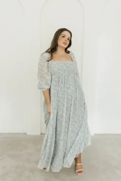 New Worth Collective Mona Maxi Dress with Smocking in Sage Green Floral - Bump Friendly & I