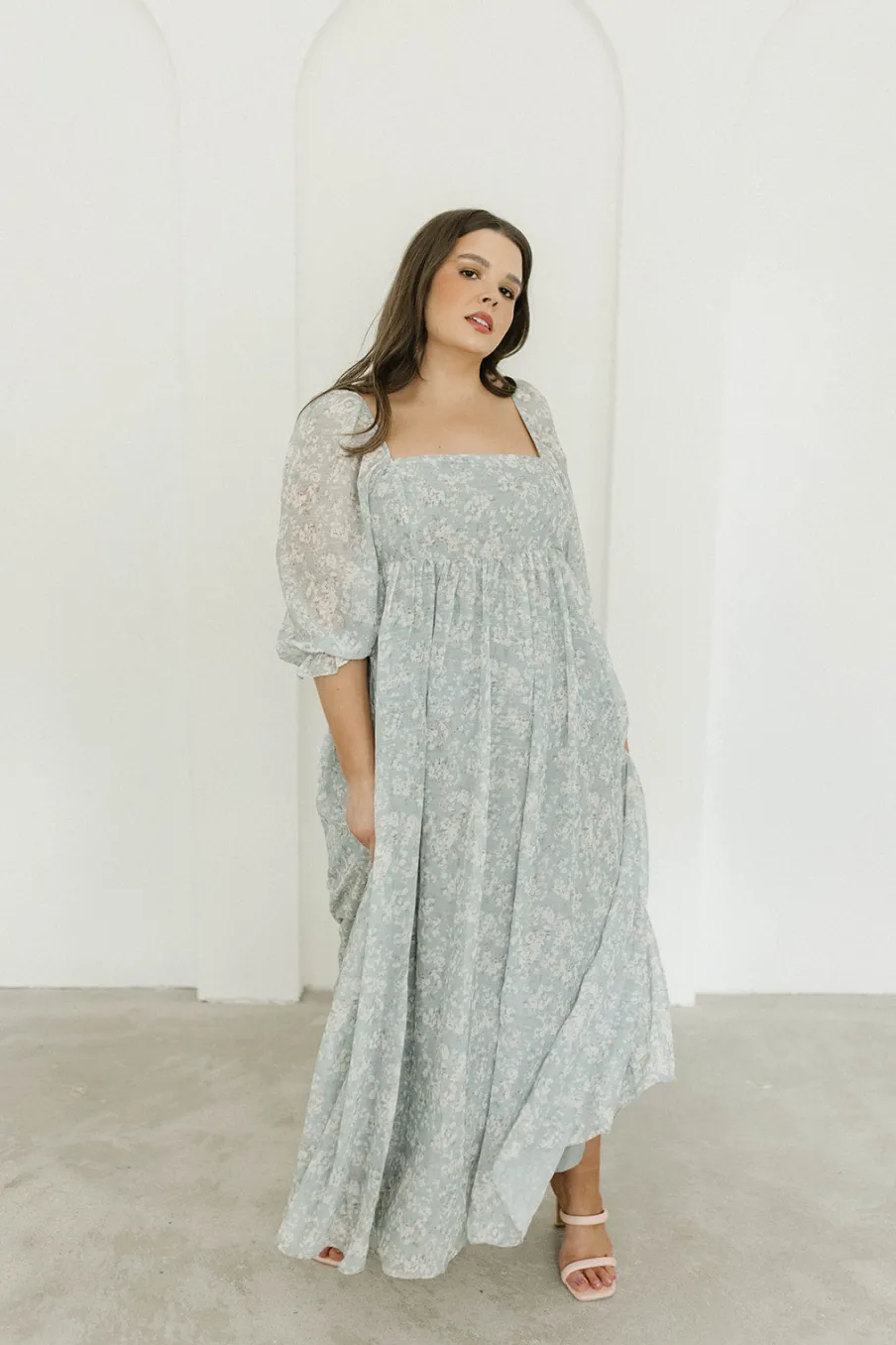 New Worth Collective Mona Maxi Dress with Smocking in Sage Green Floral - Bump Friendly & I