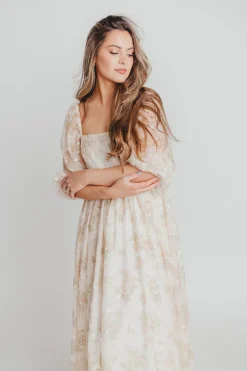Fashion Worth Collective Mona Maxi Dress with Smocking in Cream Floral - Bump Friendly & Inclus