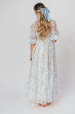Online Worth Collective Mona Maxi Dress with Smocking in Blue White - Bump Friendly & Inclusiv