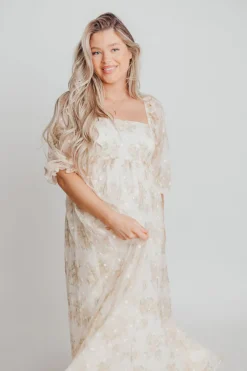 Fashion Worth Collective Mona Maxi Dress with Smocking in Cream Floral - Bump Friendly & Inclus