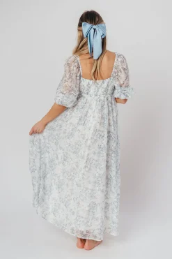 Online Worth Collective Mona Maxi Dress with Smocking in Blue White - Bump Friendly & Inclusiv