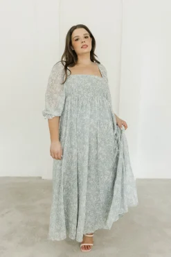 New Worth Collective Mona Maxi Dress with Smocking in Sage Green Floral - Bump Friendly & I