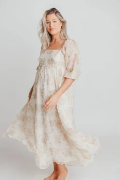 Fashion Worth Collective Mona Maxi Dress with Smocking in Cream Floral - Bump Friendly & Inclus