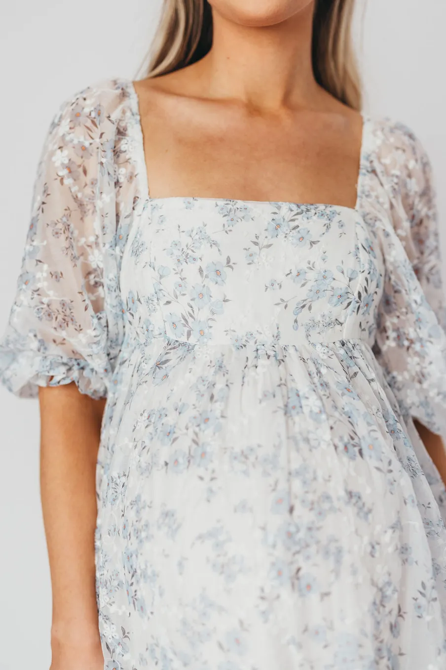Online Worth Collective Mona Maxi Dress with Smocking in Blue White - Bump Friendly & Inclusiv