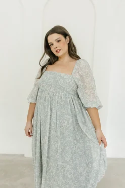 New Worth Collective Mona Maxi Dress with Smocking in Sage Green Floral - Bump Friendly & I