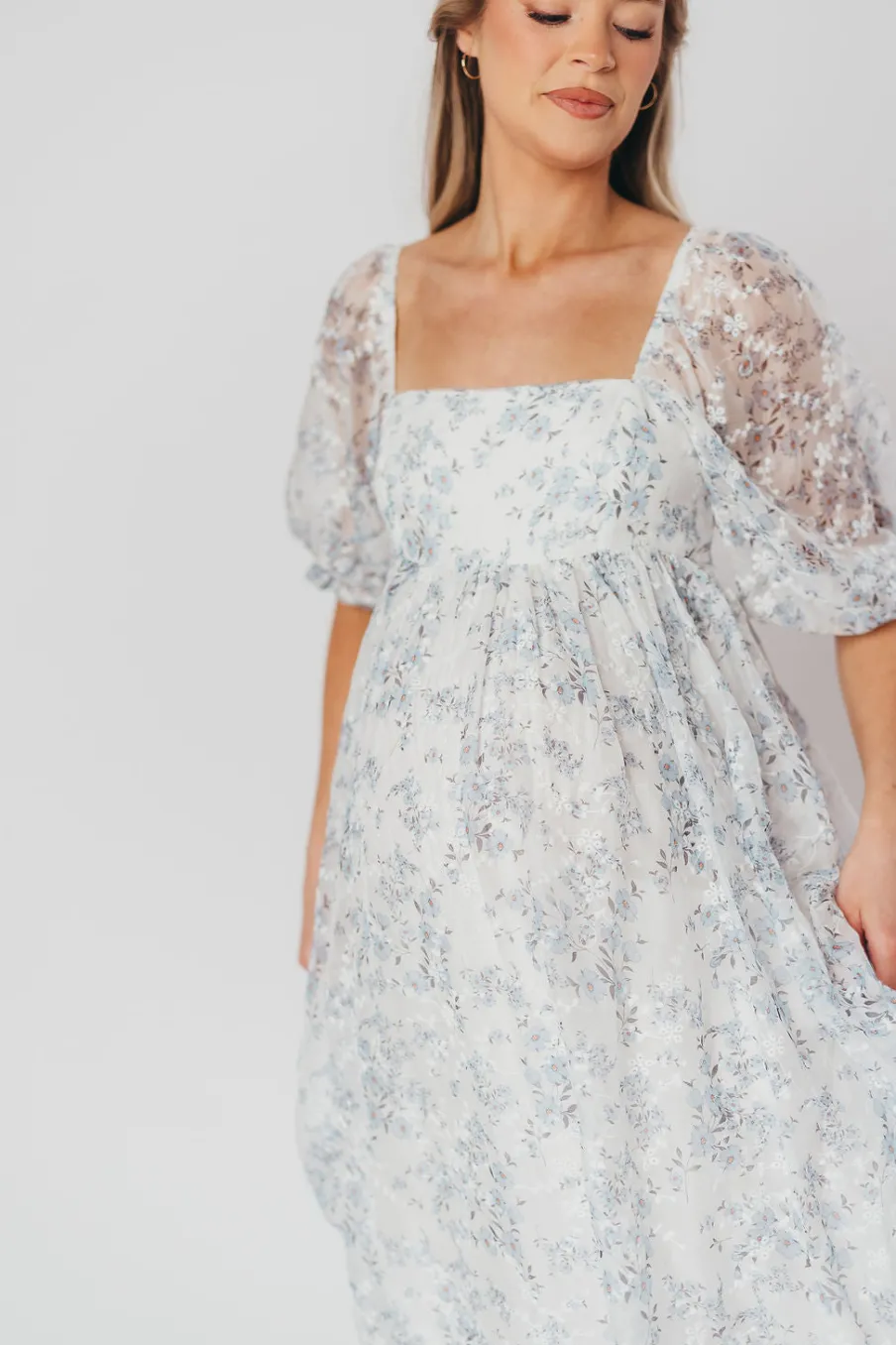 Online Worth Collective Mona Maxi Dress with Smocking in Blue White - Bump Friendly & Inclusiv