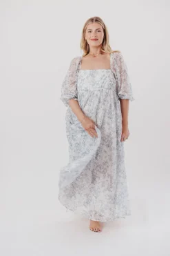 Online Worth Collective Mona Maxi Dress with Smocking in Blue White - Bump Friendly & Inclusiv