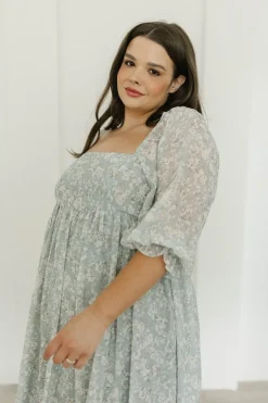 New Worth Collective Mona Maxi Dress with Smocking in Sage Green Floral - Bump Friendly & I